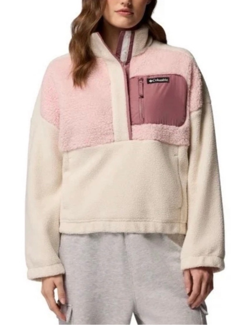 Columbia Women’s Pink & Cream Fleece Pullover Outdoor Jacket Medium